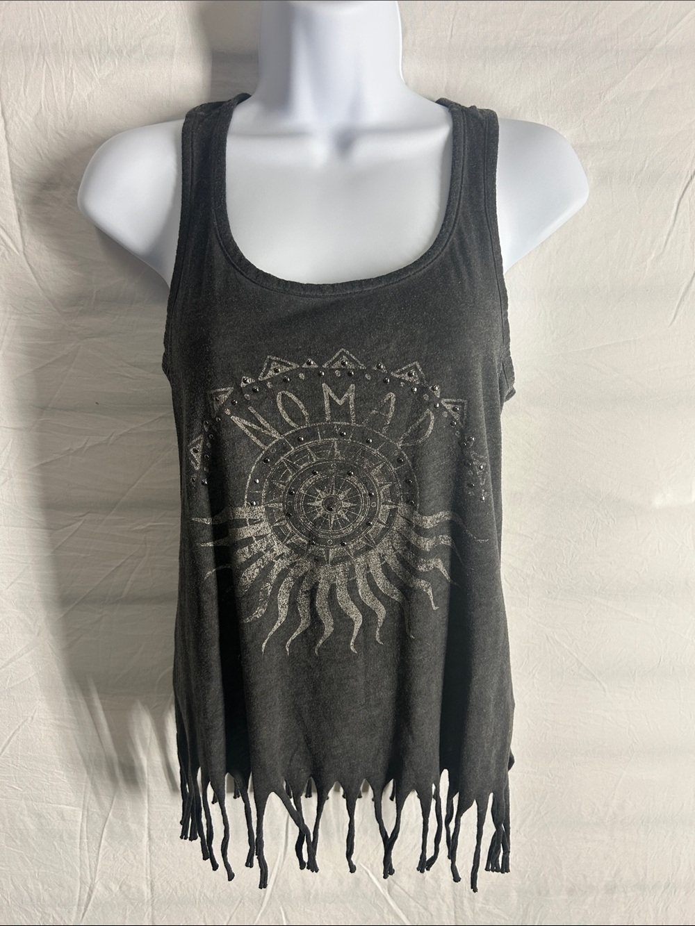 Maurices Black Graphic Fringe Tank Top